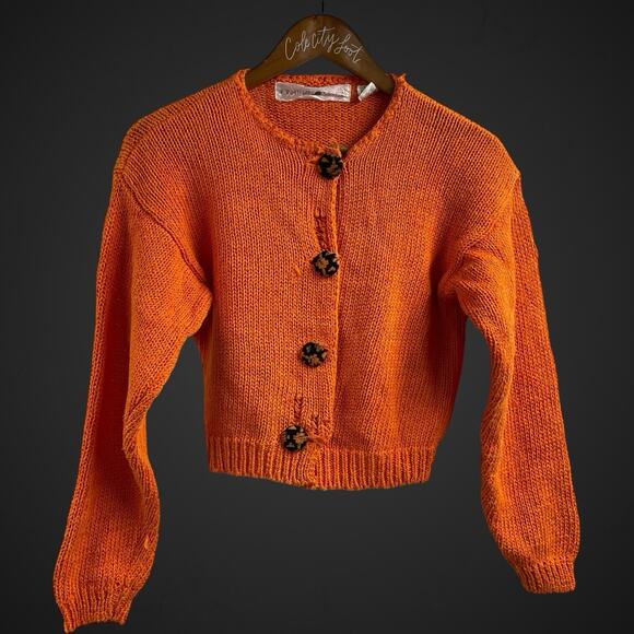 Jonathan Martin Orange Knit Cardigan Sweater Fitted VTG Medium Halloween - Picture 1 of 8